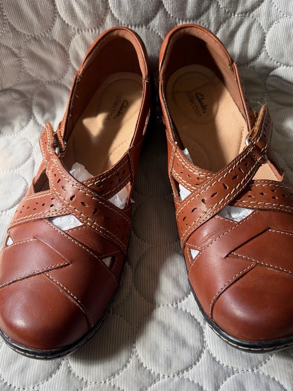 Clarks Brown Leather Crossover Slip-On Flats